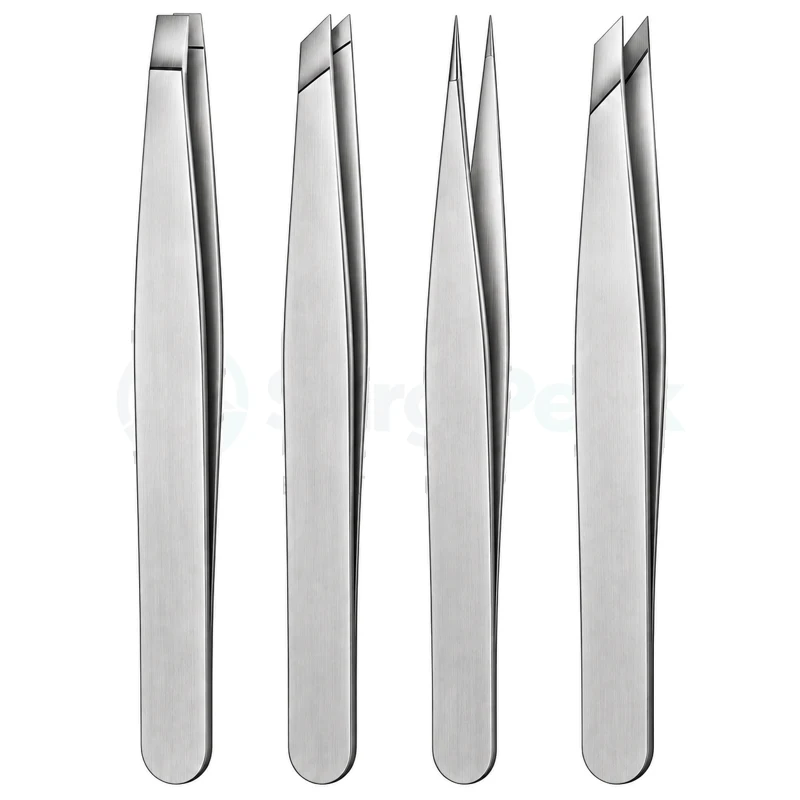 4-Piece Stainless Steel Eyebrow Tweezers Set